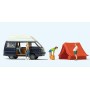 Mitsubishi L 300 All-Wheel Drive Camper Van -- With 4 Figures and Tent (blue, white) Scale HO