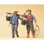 Railroad Workers - 1900s (Painted Figure Set) -- Chinese Man w/Water Bucket and Standing Man w/Rope Scale G